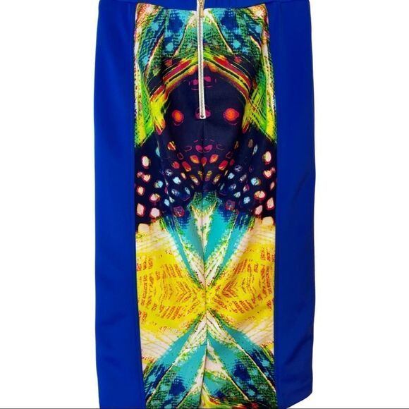 XOXO Blue Panelled Pencil Skirt with Exposed Gold Zipper - Picture 4 of 7